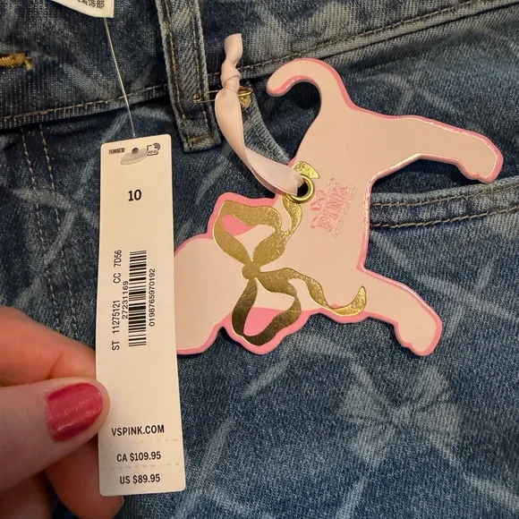 *NWT* VS PINK x LoveShackFancy Denim Baggy High Rise Jeans - bow print - Picture 5 of 11